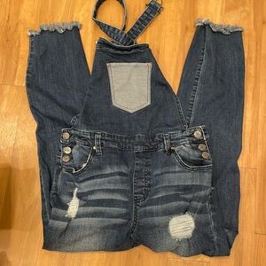 Celebrity Pink distressed patchwork overalls